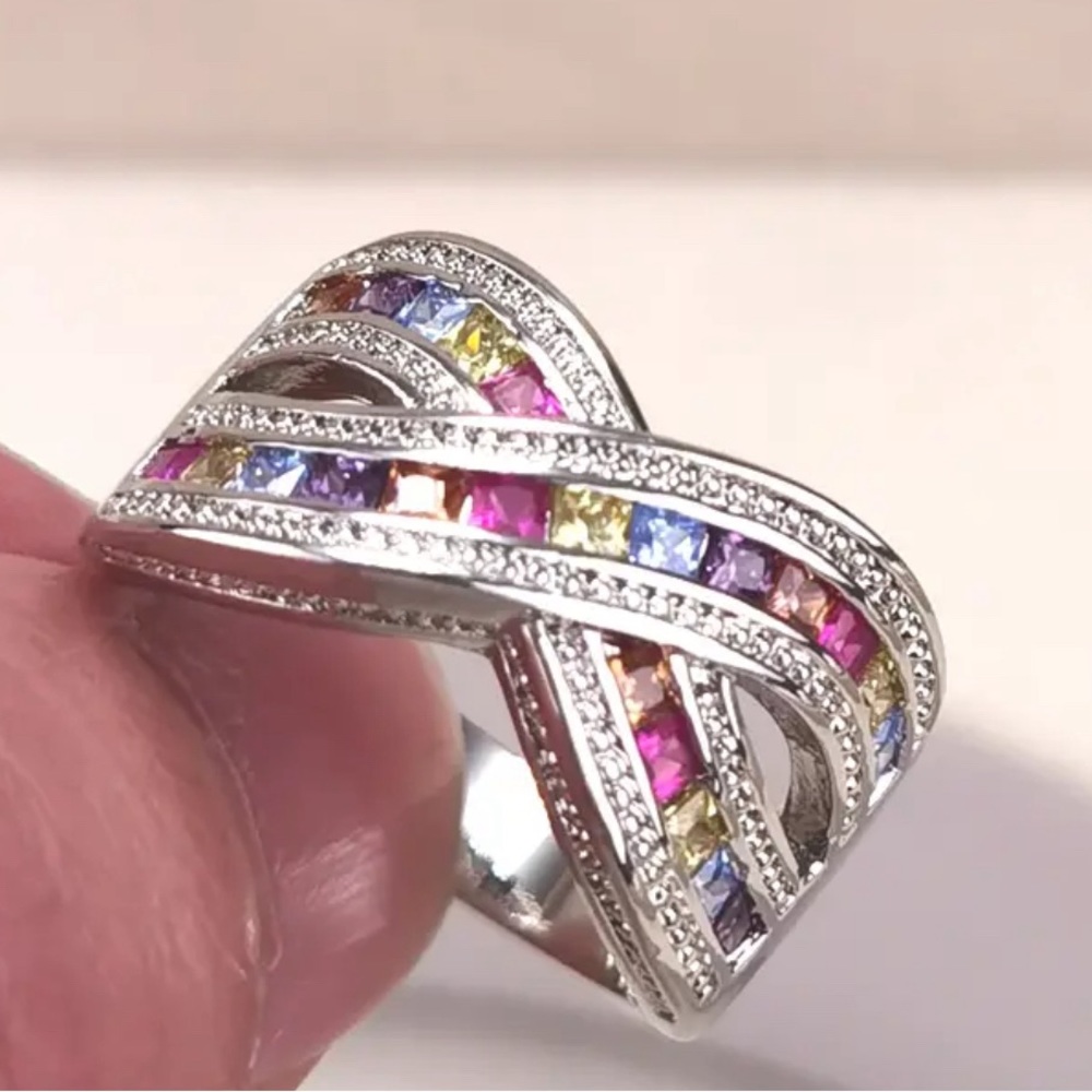 Sterling silver, Colorful Zircon Ring